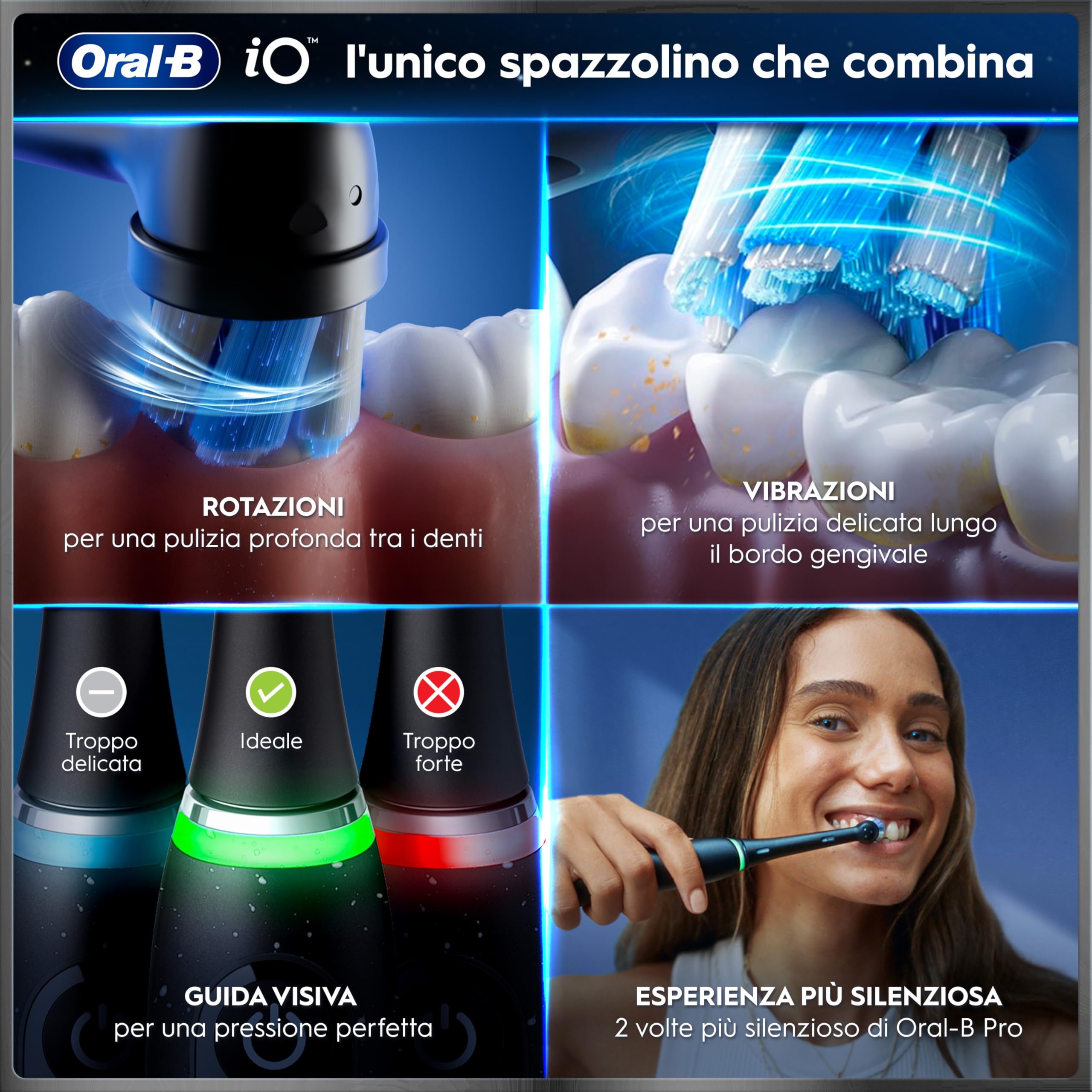 Oral-B Spazzolino Elettrico Ricaricabile iO 10 Nero, 1 Spazzolino Elettrico Oral B, 1 Testina, Custodia Da Viaggio, io 10 Edizione Limitata, Per Una Pulizia Denti Efficace, Sensore di Pressione