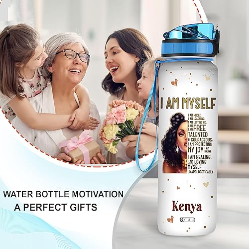 Vista 16 de Botella de agua motivacional personalizada de Gods Say You Are de 32 onzas, botella de agua con marcador de tiempo, regalos de mujer negra