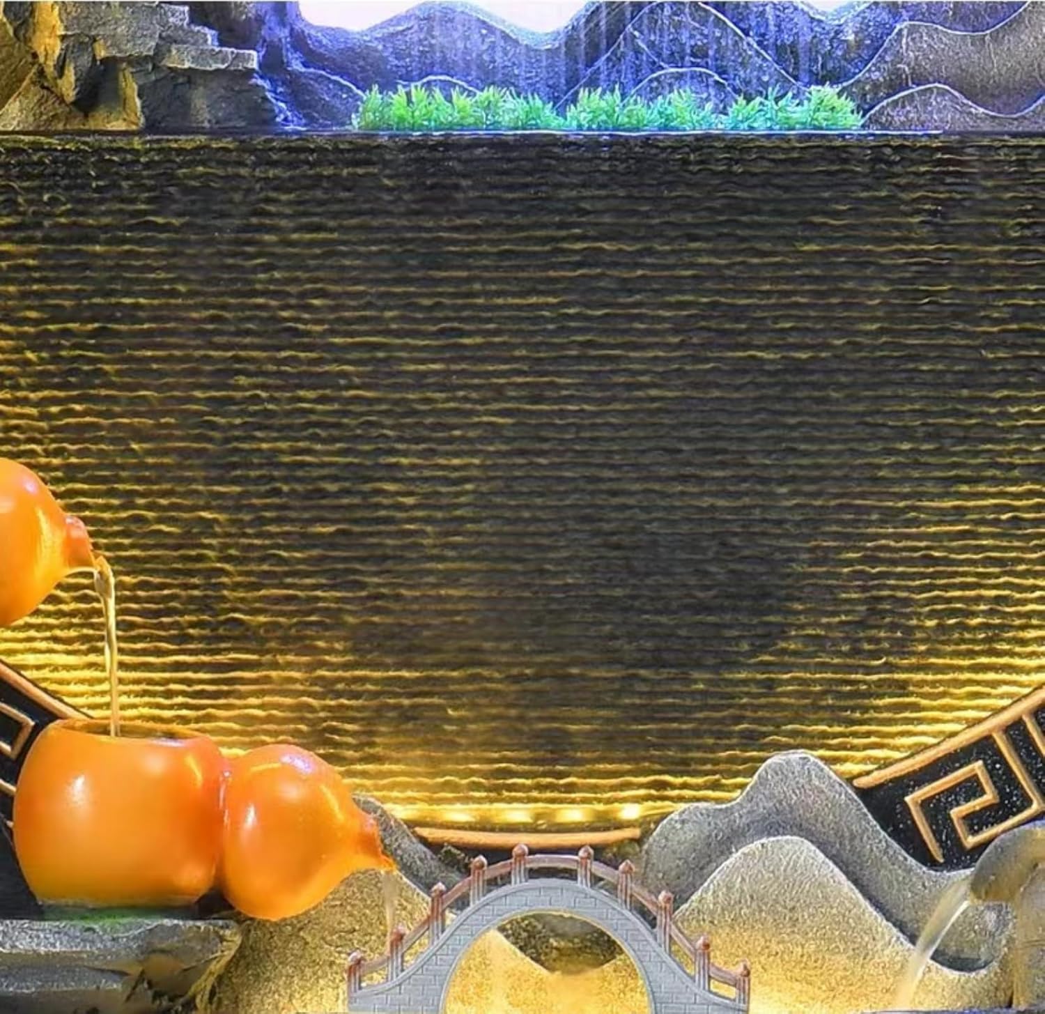 Magnificent 5.8ft Cement Standing Fountain with Lighting Zen Garden Design | Indoor and Outdoor use | Rain and UV Protection(Large Black)