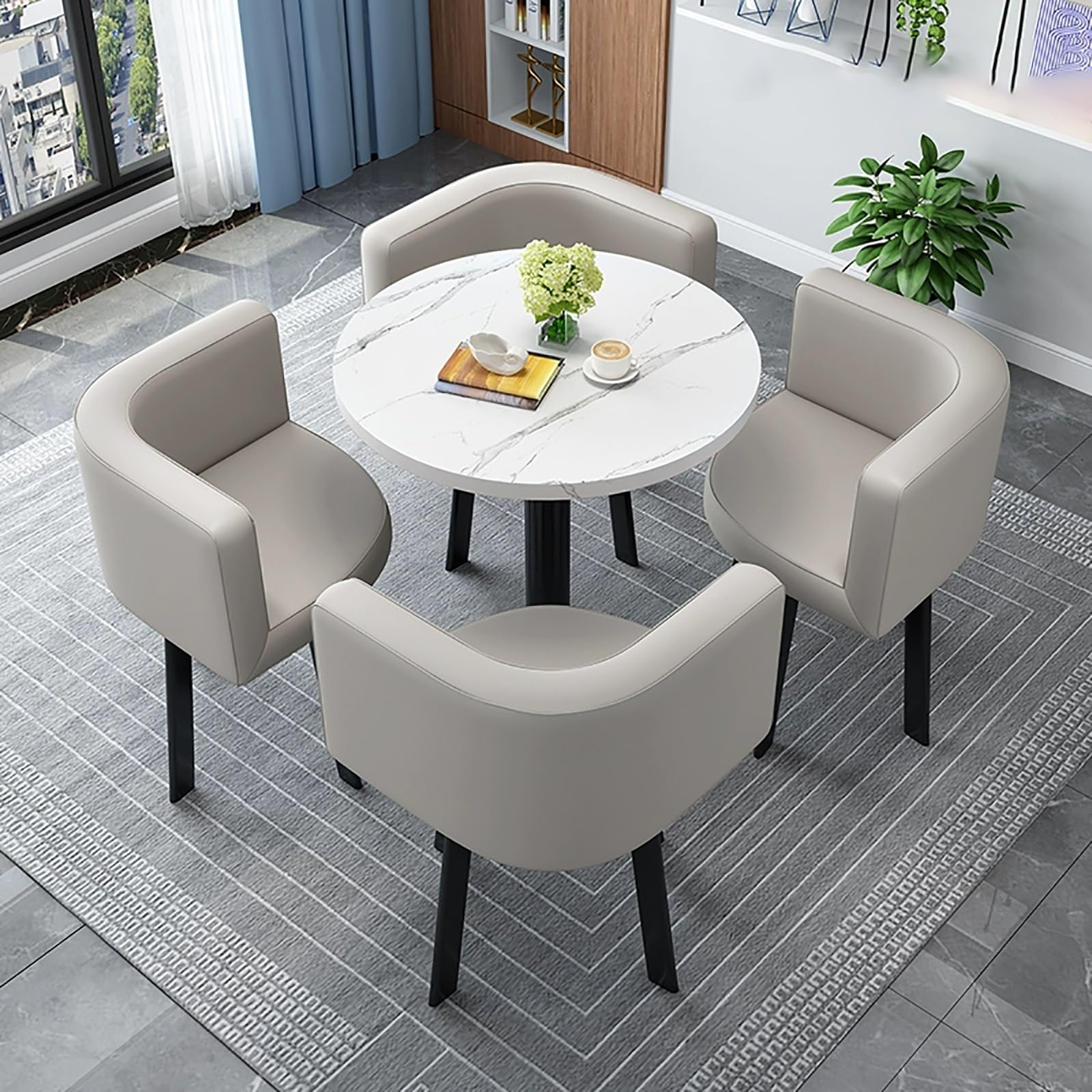 AYCDL Round Dining Table Set for 4 with Chairs - for Coffee Shops Milk Tea Shops or Living Rooms - Stylish Conference Coffee Table,StyleF