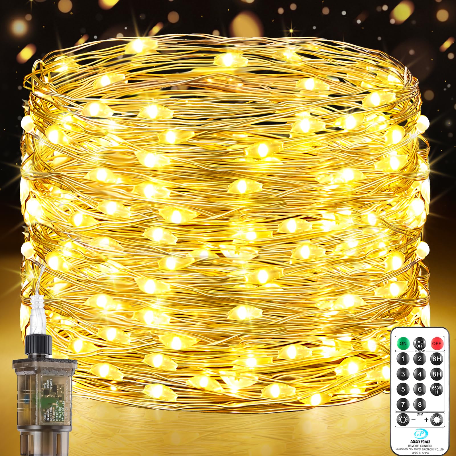 Forepin Warm White Fairy Lights Plug In, 23M 200 Led String Lights Mains Powered, Copper Wire Christmas Tree Lights With Remote Timer For Indoor Outdoor Christmas Decorations, Bedroom, Party, Wedding