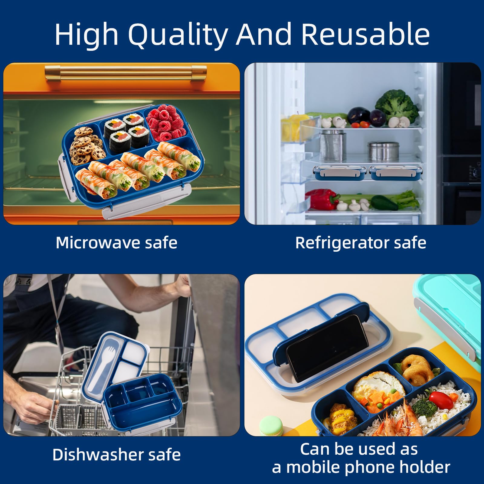 BigKego Lunchbox 1000 Ml Mit 4 Fächern - Auslaufsichere Bento Box, BPA-frei, Für Schule, Büro & Picknick