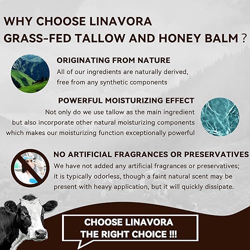 Miniatura 7 de Tallow and Honey Balm - Hidratante natural con sarga de carne alimentada con pasto para la piel, miel, vitamina E, sin perfume, 4 onzas, ideal para