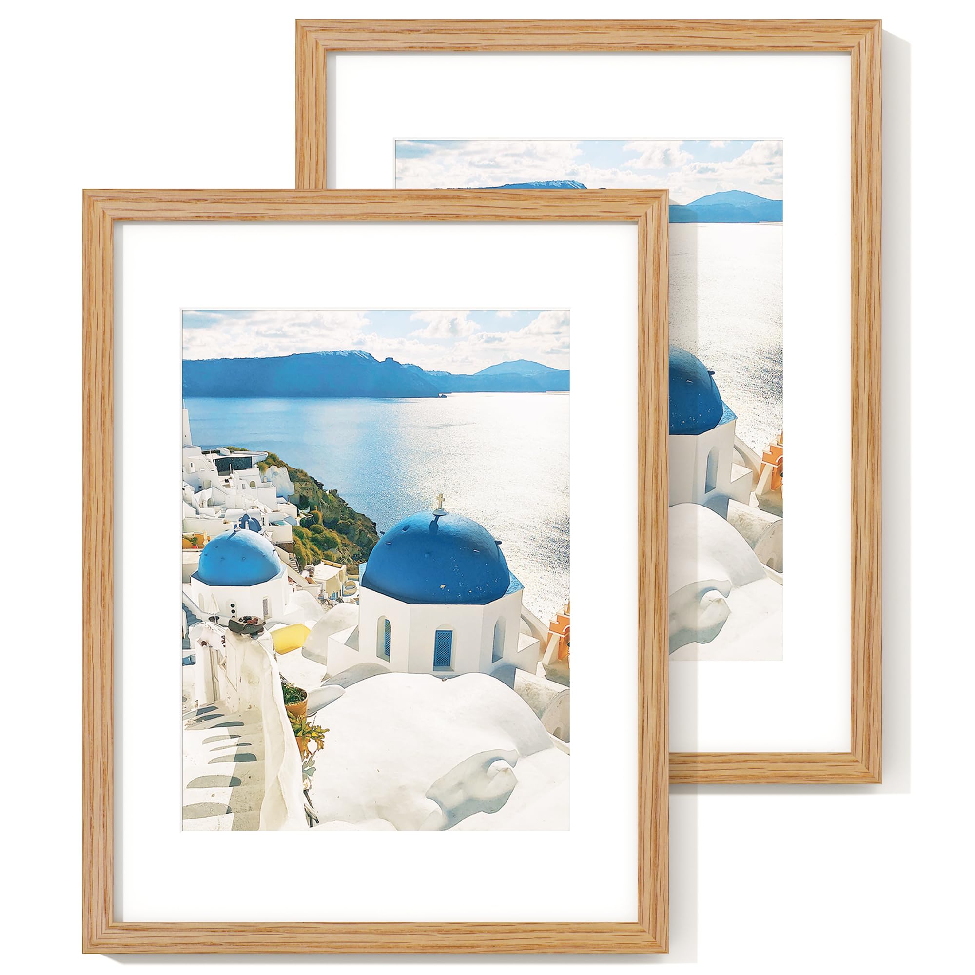 Axeman 12x16 Picture Frame with Mat for 8.5x11, Solid Oak Wood Frame with Tempered Real Glass, Wooden Certificate Document Frame for Wall with Wall Hook Included, Set of 2, Natural โ image 1