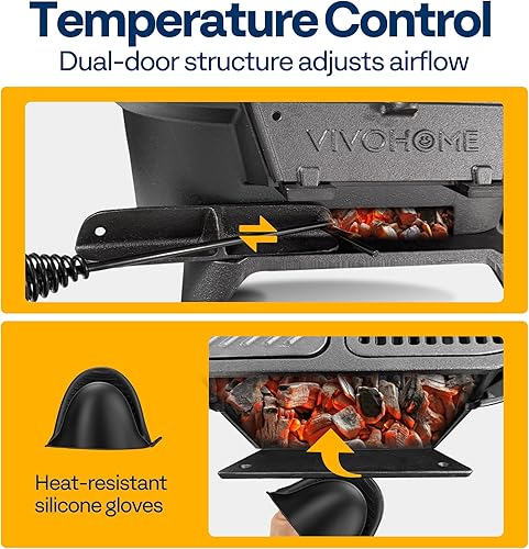 Miniatura 5 de VIVOHOME Parrilla ovalada de hierro fundido con rejillas intercambiables y plancha, 2 puertas de horno para control de calor, incluye guantes, póker