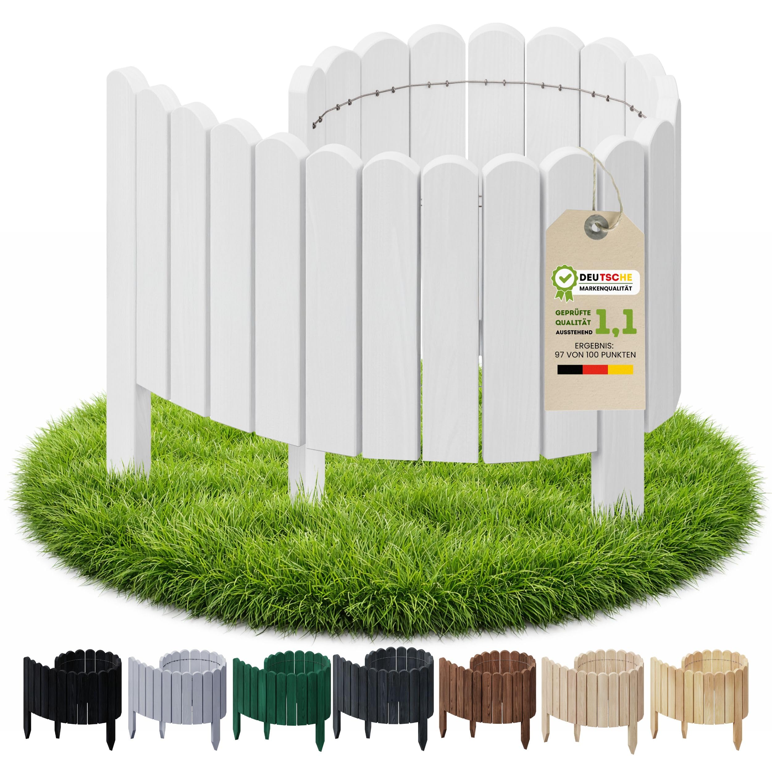 Floranica Garden Border Lawn Edging 10 x 100 cm White Wooden Lawn Edge Garden Fence Wooden Fence Flexible Roll Border