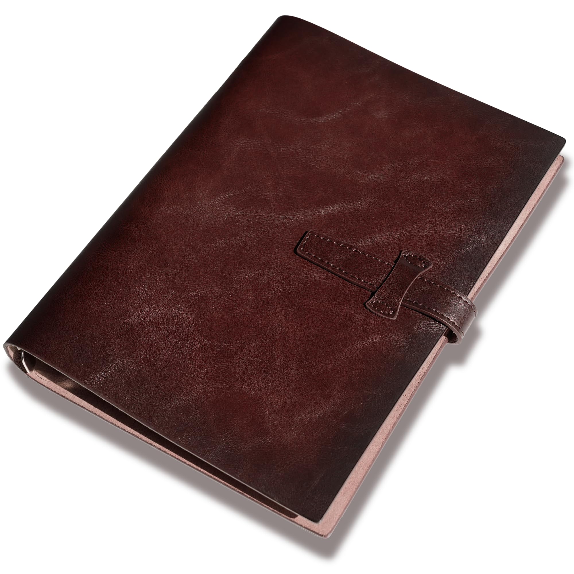 Adeerus Refillable A5 Leather Binder Notebook, Reusable Leather Journal, Vintage Organizer with 6-Ring Metal Binder, for Writers Business Work Study College and Daily (No inner pages)