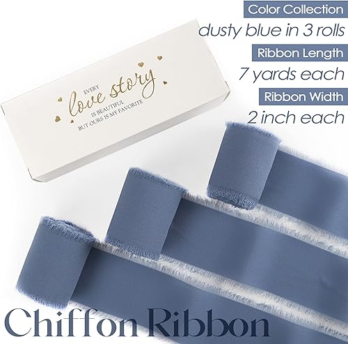 Miniatura 2 de MEEDEE Cinta de gasa azul polvoriento, flecos de cinta deshilachada de 2 pulgadas para manualidades, envoltura de regalos, invitación de boda, ramo