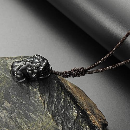 Miniatura 2 de Pixiu Pi Yao Colgante de obsidiana negra Feng Shui Amuleto Talismán Riqueza Lucky Feng Shui Colgante Collar, Obsidiana, Obsidiana