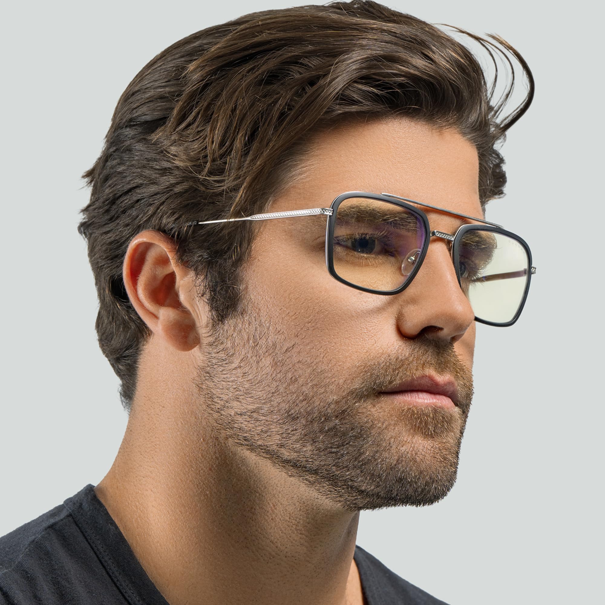 Gunnar Occhiali da gioco e da computer | Edizione Barron | Montatura in acciaio inossidabile, tonalità delle lenti: Clear (blocca il 35% di luce blu e il 100% di luce UV)