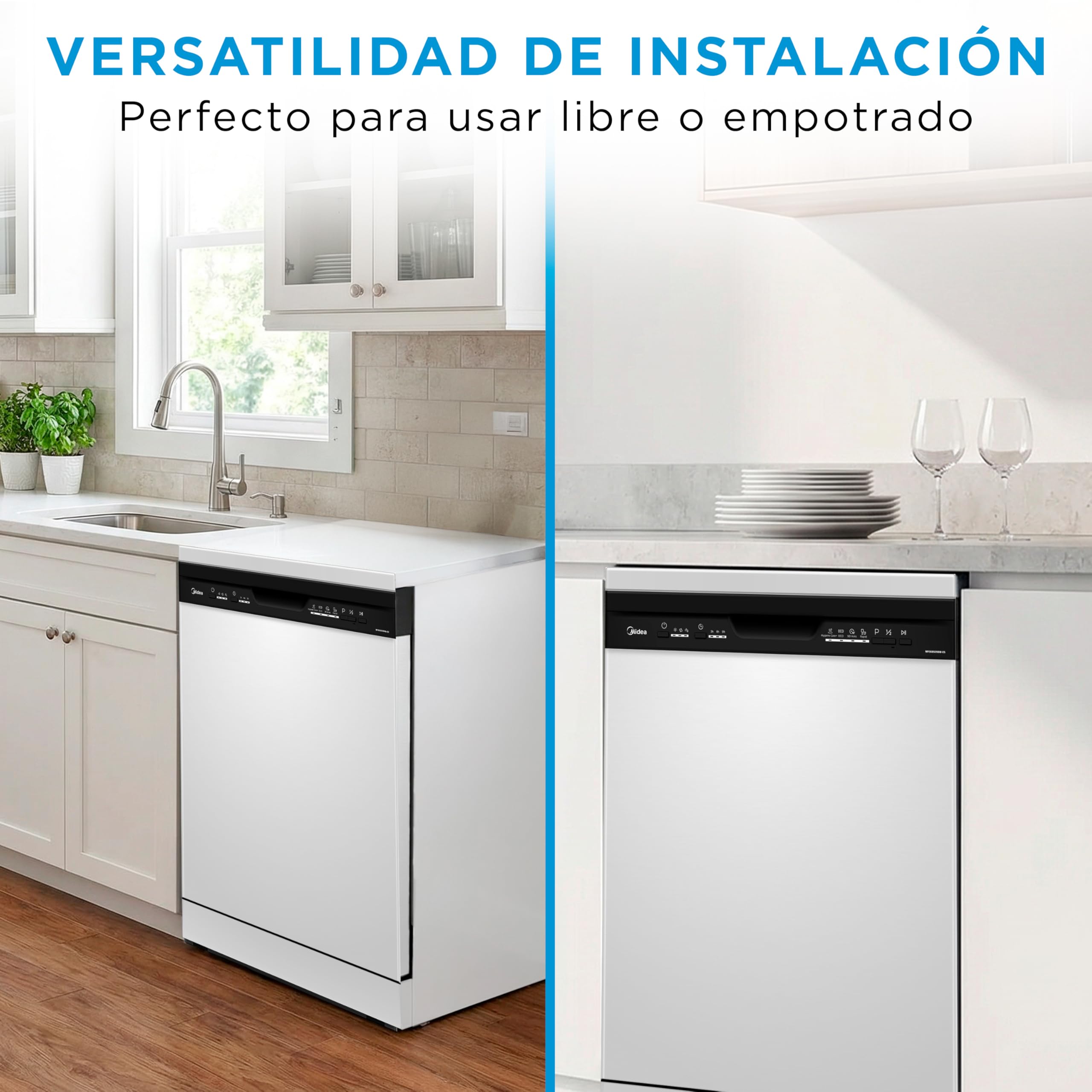 Midea Lavavajillas 60 cm+++ Blanco para 12 servicios - Lavaplatos Libre Instalación con 4 Programas de Lavado, Integrable - Filtro Antibacterias, 49 dB, y Función de Media Carga Nuevo Modelo