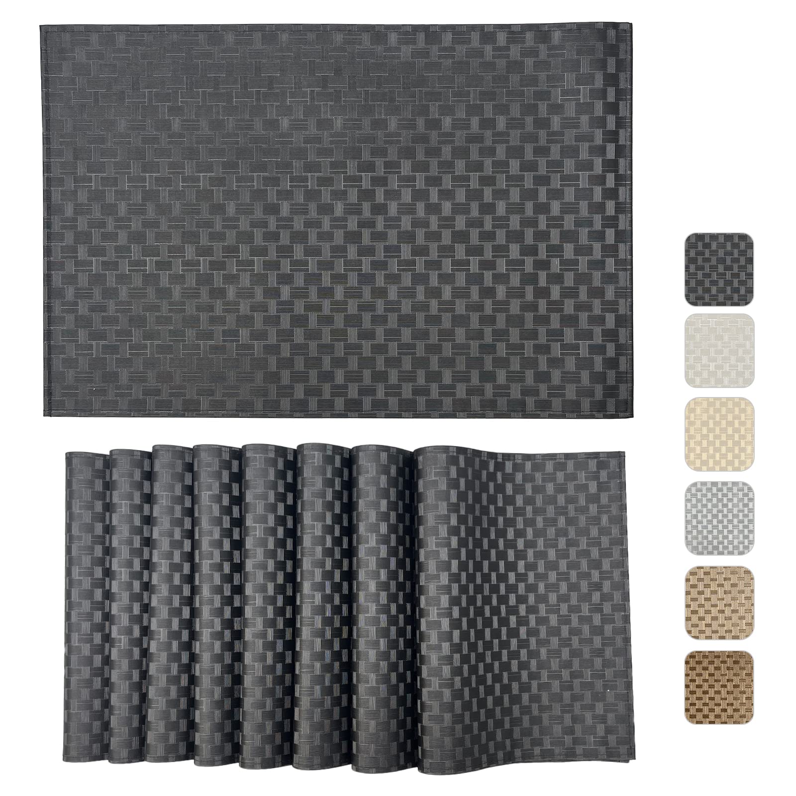 PU Placemats Faux Leather Placemats Set of 12 Place mats Stain Resistant Heat Resistant Oil-Proof Non-Slip Waterproof Easy to Clean Placemats for Dining Table(Black)