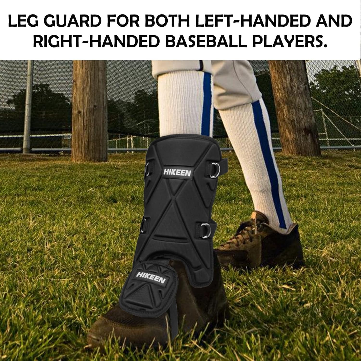 Hikeen Protector de pierna de béisbol para bateador de espinillas y pies con correas ajustables, equipo de sóftbol adecuado para bateadores de mano derecha e izquierda