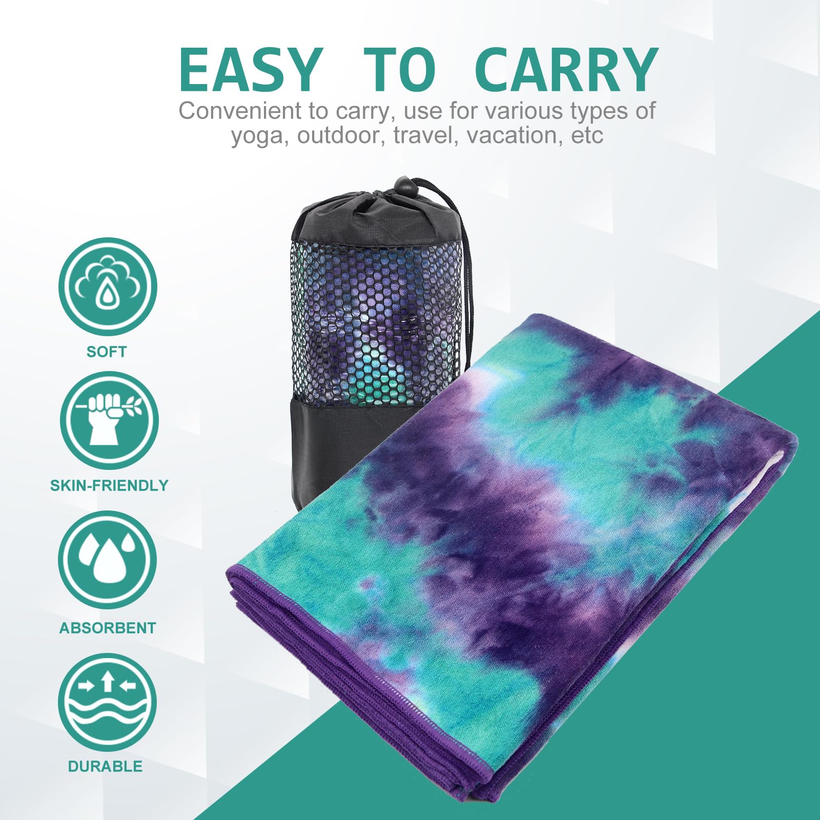 Eunzel Paquete de 2 toallas de yoga calientes con punto de agarre, tapete de yoga antideslizante, toalla absorbente de sudor para yoga caliente, Bikram, Pilates y fitness, 72 x 24 pulgadas, morado