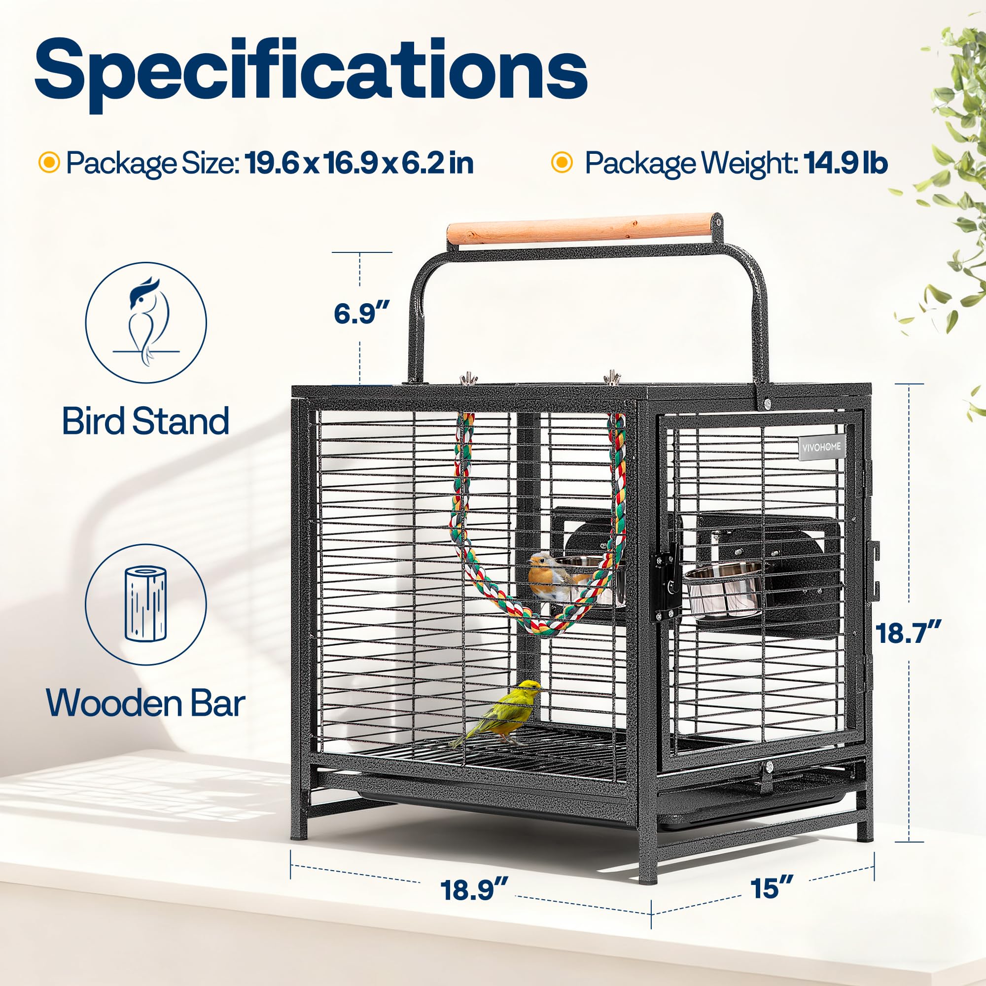 VIVOHOME 48 cm Klatka dla Ptaków Transportowa z Kutego Żelaza dla Papug Conure Papug Nierozłączek Nimf i Falistych