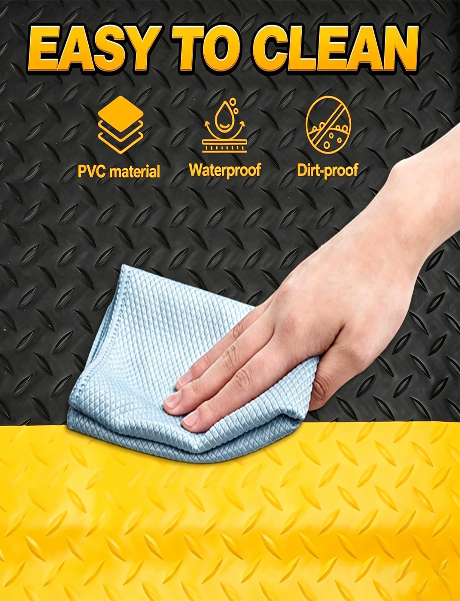 Alfombrilla Antifatiga Industrial 2cm, Diseño Antideslizante | Alivia dolor por estar de pie, apta para taller, almacén, puesto de trabajo，antiestática(Black-Yellow,45x60cm)