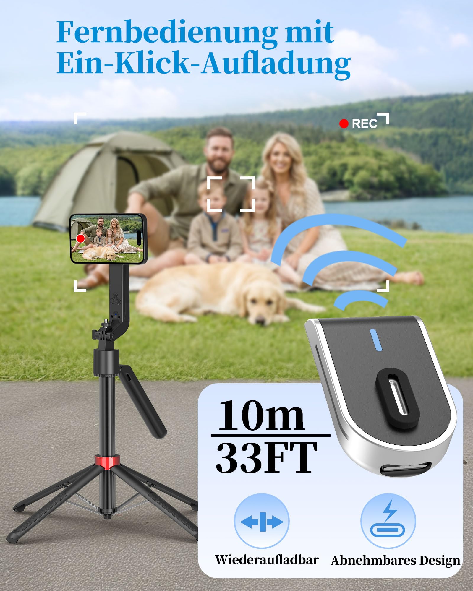PlusAcc 184cm Auto Face Tracking Stativ Magnetischer Selfie Stick 360° Drehung Halter mit Fernbedienung kompatibel Magsafe Smartphone Videoaufnahmen Vlogging TikTok