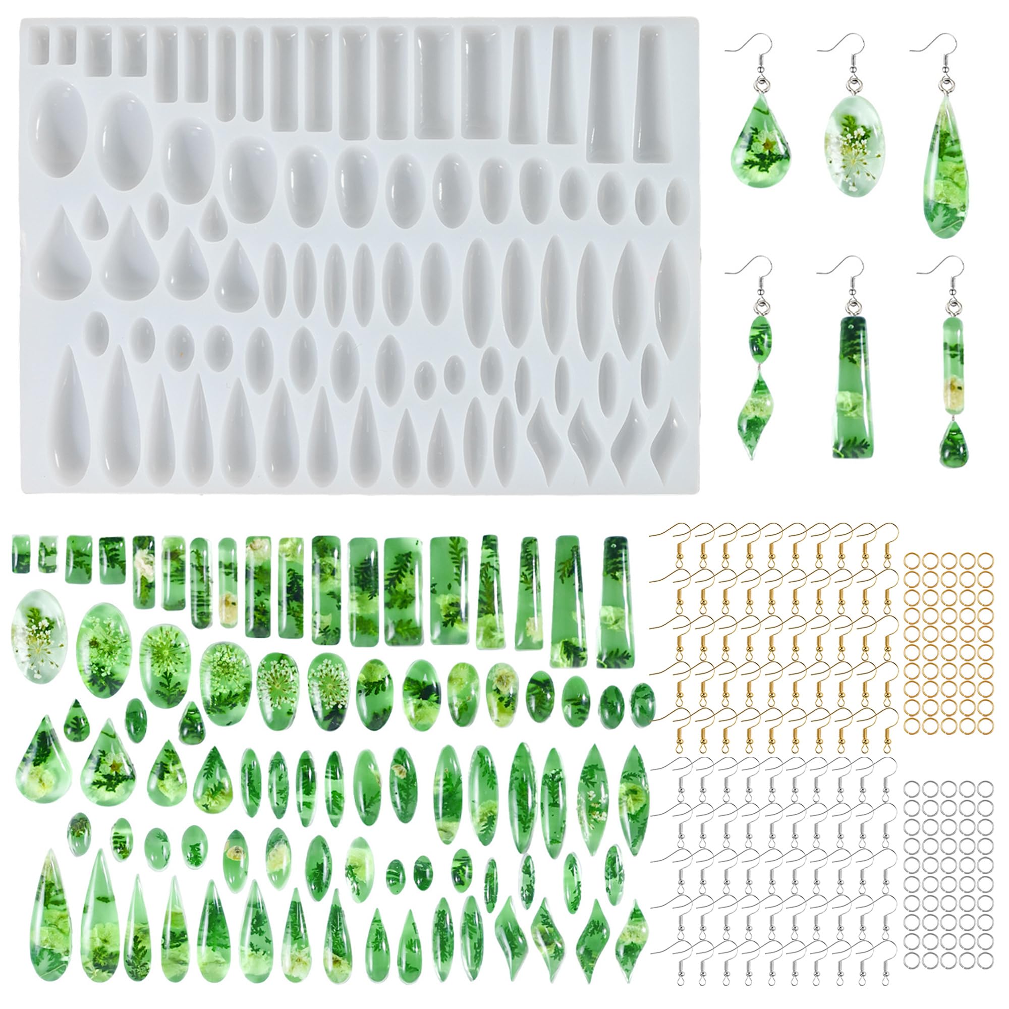 Attuslla Earring Resin Moulds Kit, Earring DIY Casting Mould Set with Ear Hook, Jump Rings or Earrings Pendants Keychains