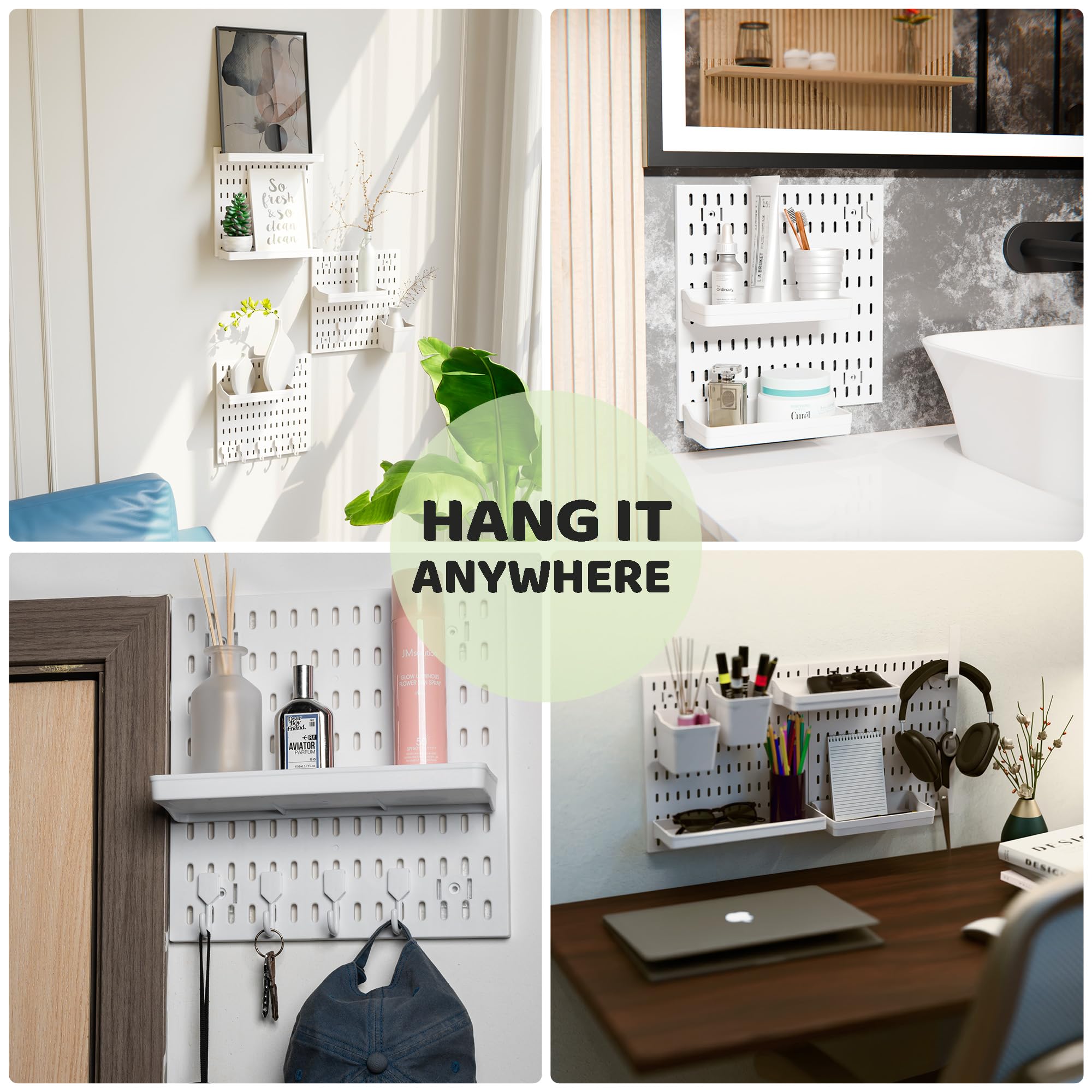Mo0yuu'life LeDeGine Stecktafel-Kombinationsset, Wandbehang, Organizer, für Schlafzimmer, Badezimmer, Küche, Büro zur Aufbewahrung, Organisation, dekoratives Display (6 Bretter und 31 Zubehör)