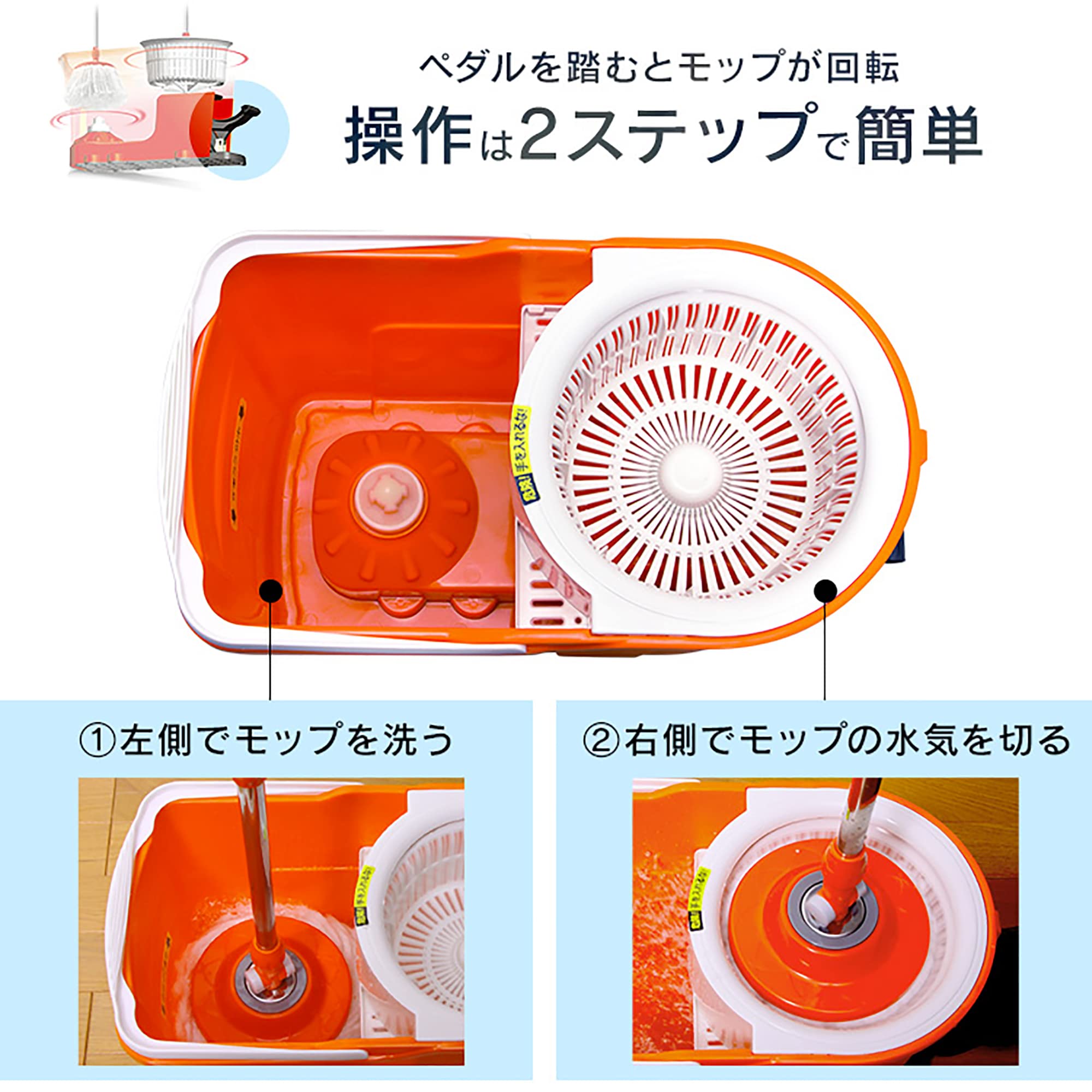Amazon｜モップ 水拭き 業務用 回転 替えモップ2個付き バケツ 回転