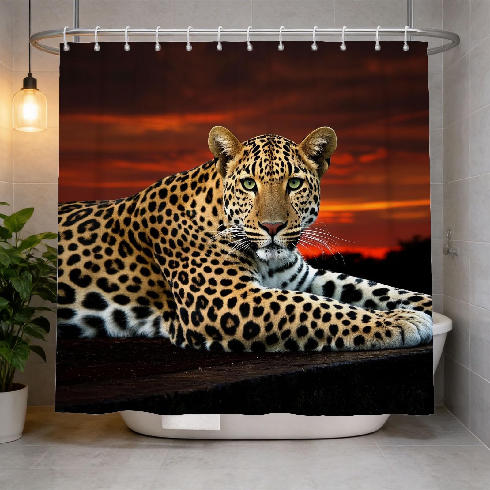 Hongduo 3D Leopard Print Shower Curtain for Stalls Bathtubs Savanna Animals Bathroom Decor Shower Curtain Set Polyester Fabric Waterproof 200x200cm/79X79 Inch with Hooks