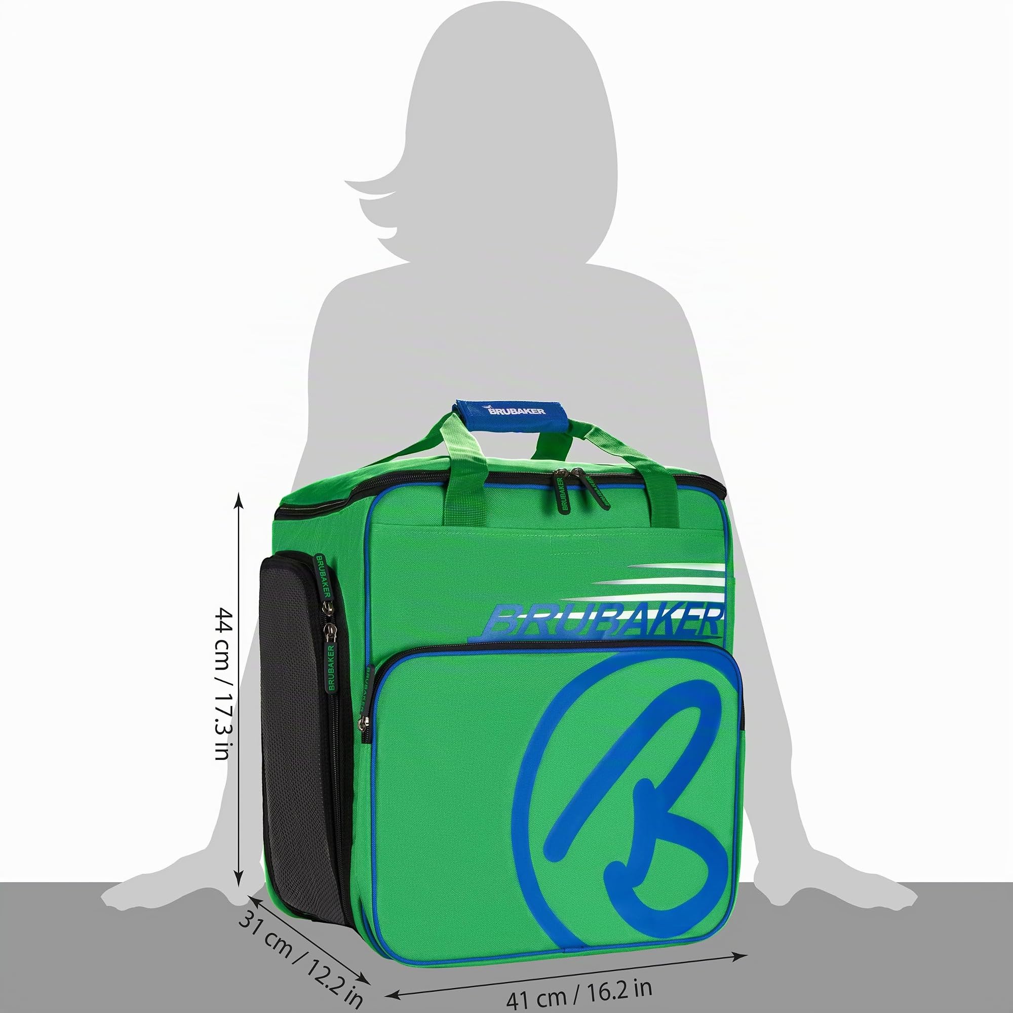 BRUBAKER Set de Ski ‘Champion’ - Série limitée - Housse à Skis et Sac à Chaussures de Ski pour 1 Paire de Skis + Bâtons + Chaussures + Casque - 170 cm - Vert Bleu