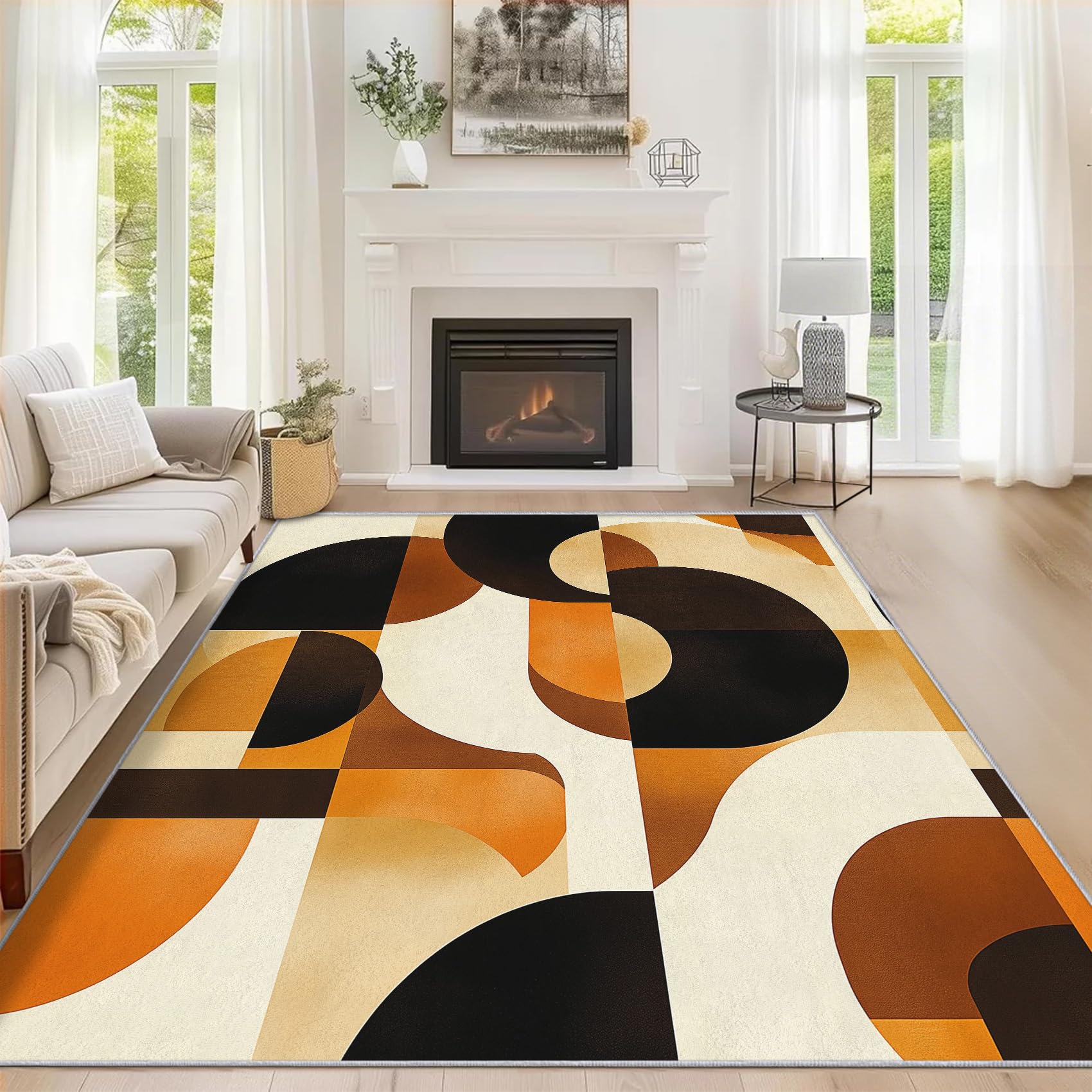 MidCentury nowoczesny dywanik 200 x 280 cm, antypoślizgowy, abstrakcyjny geometryczny design, można prać w pralce, wycieraczka z niskim runem do salonu i przedpokoju ZY&L3