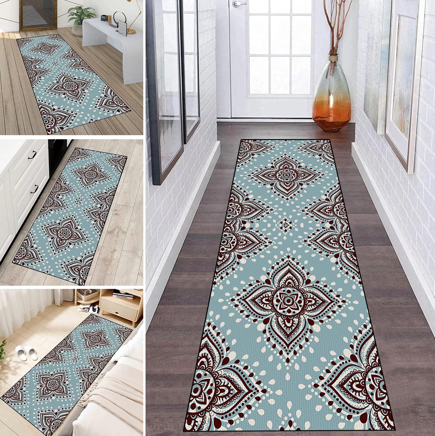 Tapis grand passage lavable 120x450 cm pour entrée et cuisine bohème