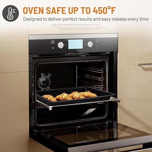 Miniatura 4 de Bandeja antiadherente con revestimiento de cerámica con tapa de transporte, bandejas rectangulares de 15 x 10 pulgadas para hornear, fácil de