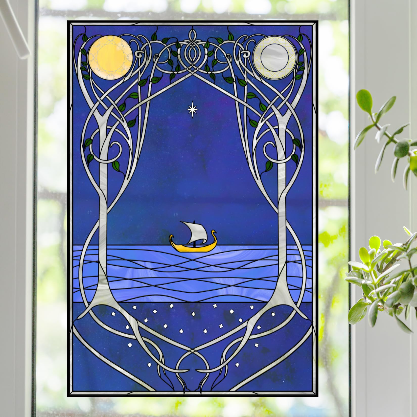 Rings Lord Elvish Trees Stained Glass Window Film (24