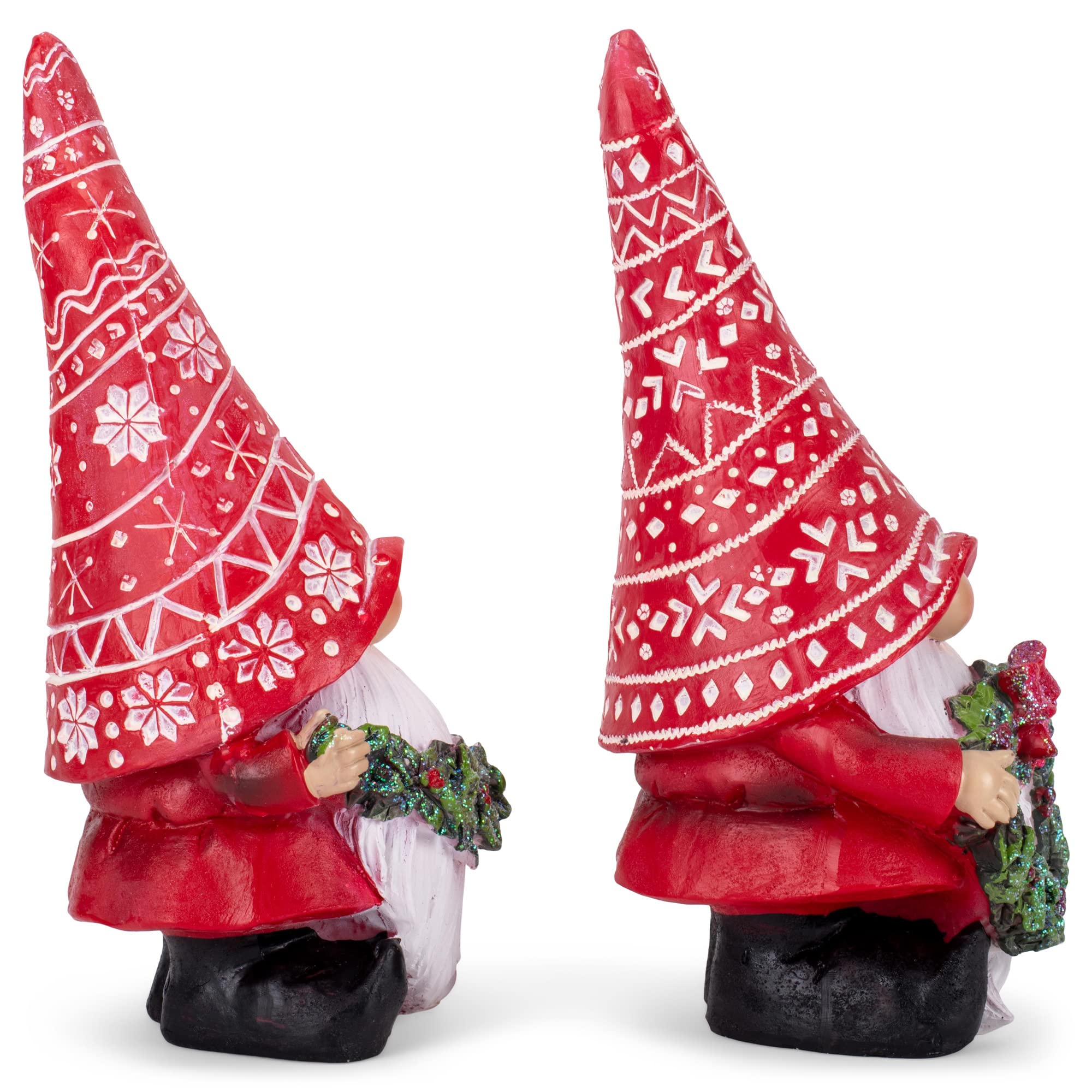 Transpac Nordic Gnome Bright Red and Green 8.75 Inch Resin Christmas Figurine Set of 2