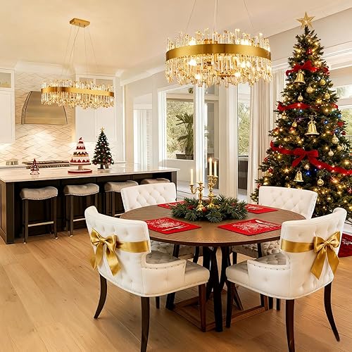 Miniatura 2 de Siljoy Candelabro moderno de cristal de 12 luces de oro cepillado de 2 niveles con forma de gota de lluvia de cristal, ajustable, montaje empotrado,