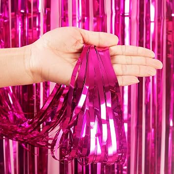 2pcs 3.2 x 8.3ft Glitter Hot Pink Tinsel Curtain Streamers Door Fringe Foil Curtain Backdrop Birthday Party Decorations for Girls Women Hen Do Engagement Graduation Party Decor Banner Magenta
