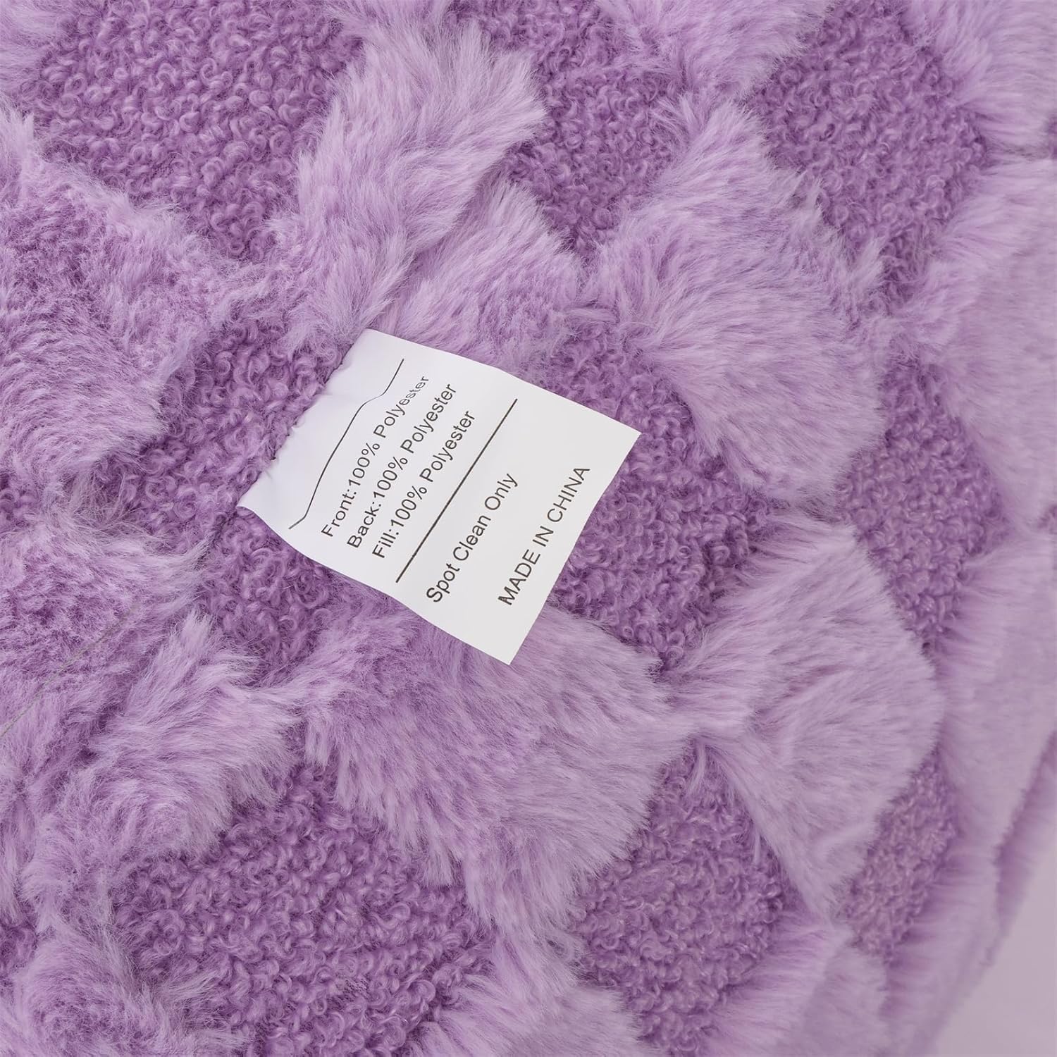 A Nice Night Faux Fur Reading Pillow,Checkered Fluffy Grid Plaid,Bed Wedge Pillow Large Adult Children Backrest with Arms for Bedrest,Purple