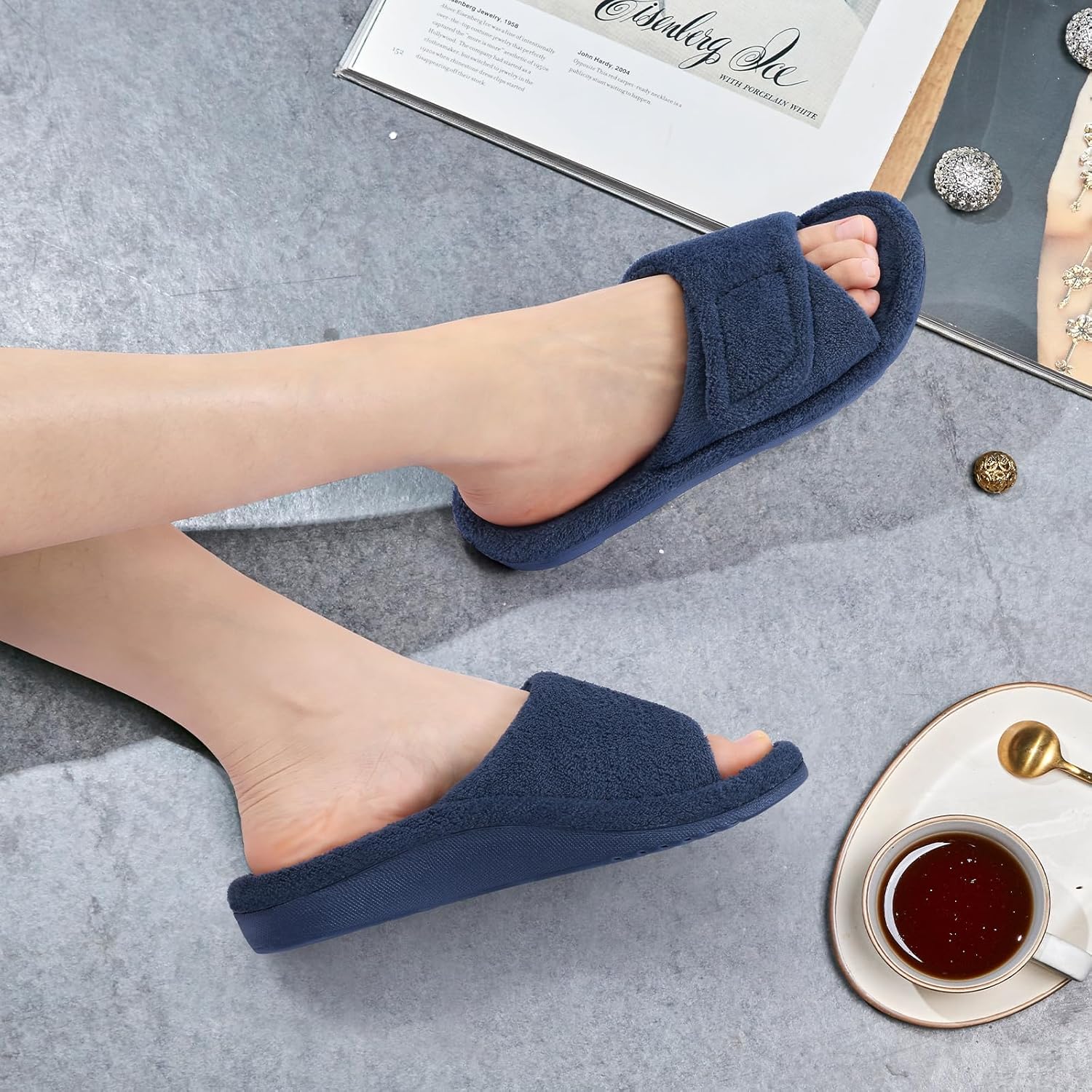 Litfun Women's Orthopedic Slippers with Arch Support Adjustable Open Toe House Shoes for Plantar Fasciitis - Image 3