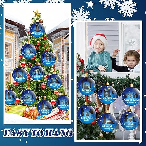 Miniatura 5 de Ceenna 24 adornos grandes de Navidad para exteriores, adornos de belén de doble cara, bolas de Navidad grandes, decoraciones cristianas colgantes