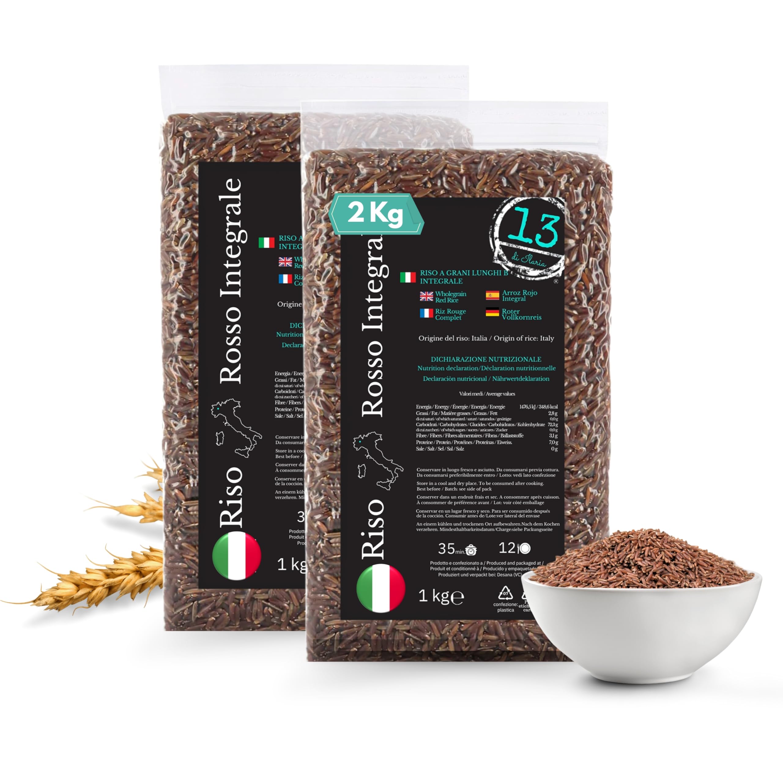 Riz Rouge Italien Complet – 2 kg (2 x 1 kg) – Riche en Fibres et Antioxydants – Sans Gluten – Idéal pour Salades et Accompagnements Sains – Piémont | 13 di Ilaria