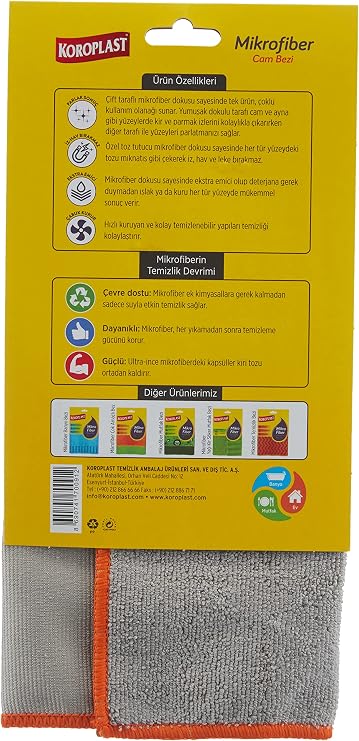 Koroplast Microfiber Glass Cloth Single, Double Sided Microfiber Cleaning Cloth 35x35 cm, Laptop, Computer, Television, Telephone, Glass, Window, Mirror, Car, Dust, Feather, Scratch Resistant for Vehicle Cleaning