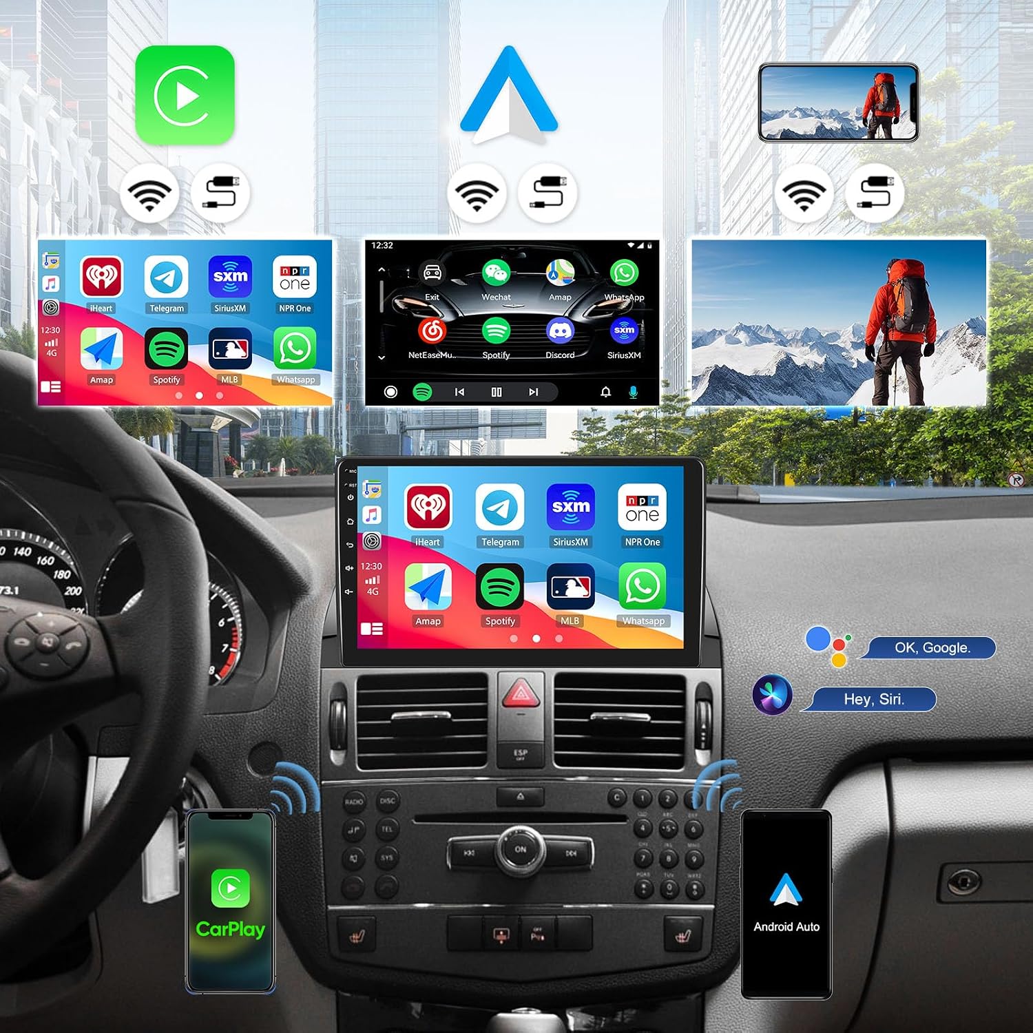 Qualcomm 8-Core 4G+64G Car Stereo for Mercedes Benz C Class C230 C300 C350 W204 2007-2011, CarPlay Android Auto, 9" Touch Screen Android 15 Car Radio with Hi-Res DSP GPS Bluetooth 5.1 Backup Camera