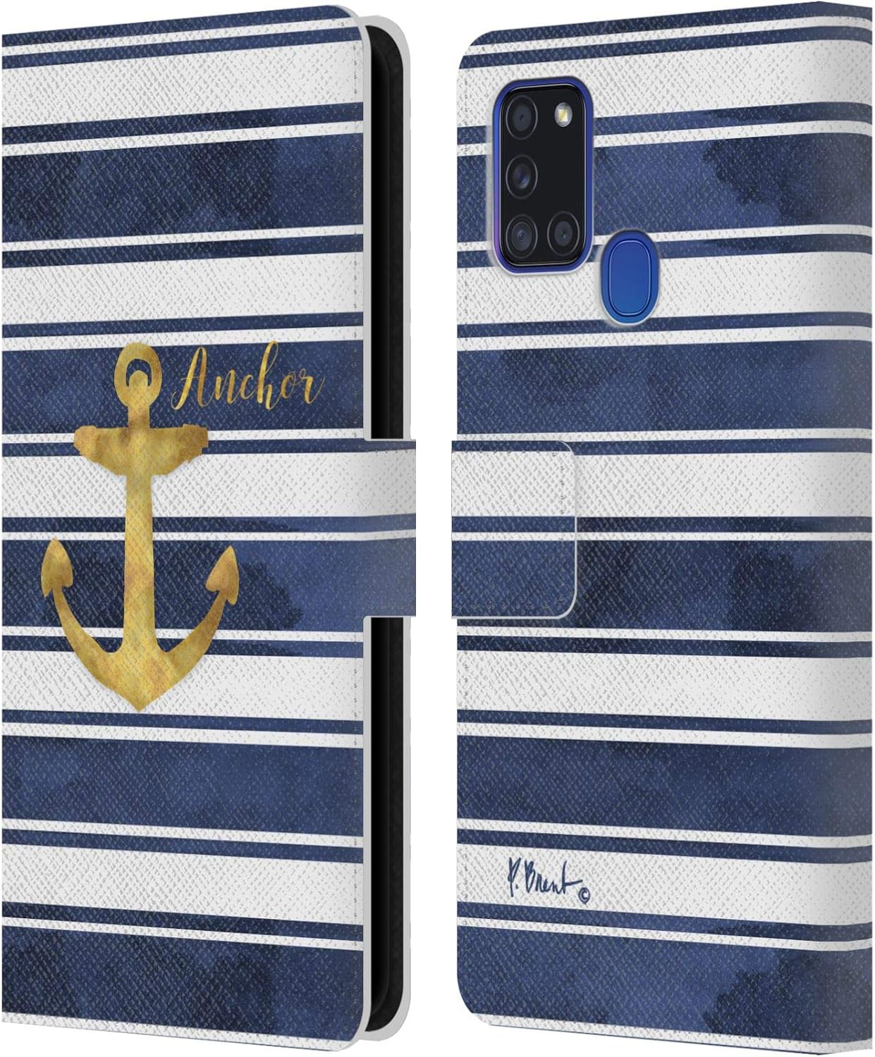 Head Case Designs Officially Licensed Paul Brent Anchor Nautical Leather Wallet Case Compatible with Samsung Galaxy A21s (2020)