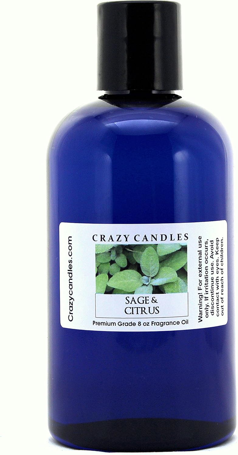 Crazy Candles 8oz Sage & Citrus Bottle 8 Fl Oz Each (237ml) Premium Grade Scented Fragrance Oil