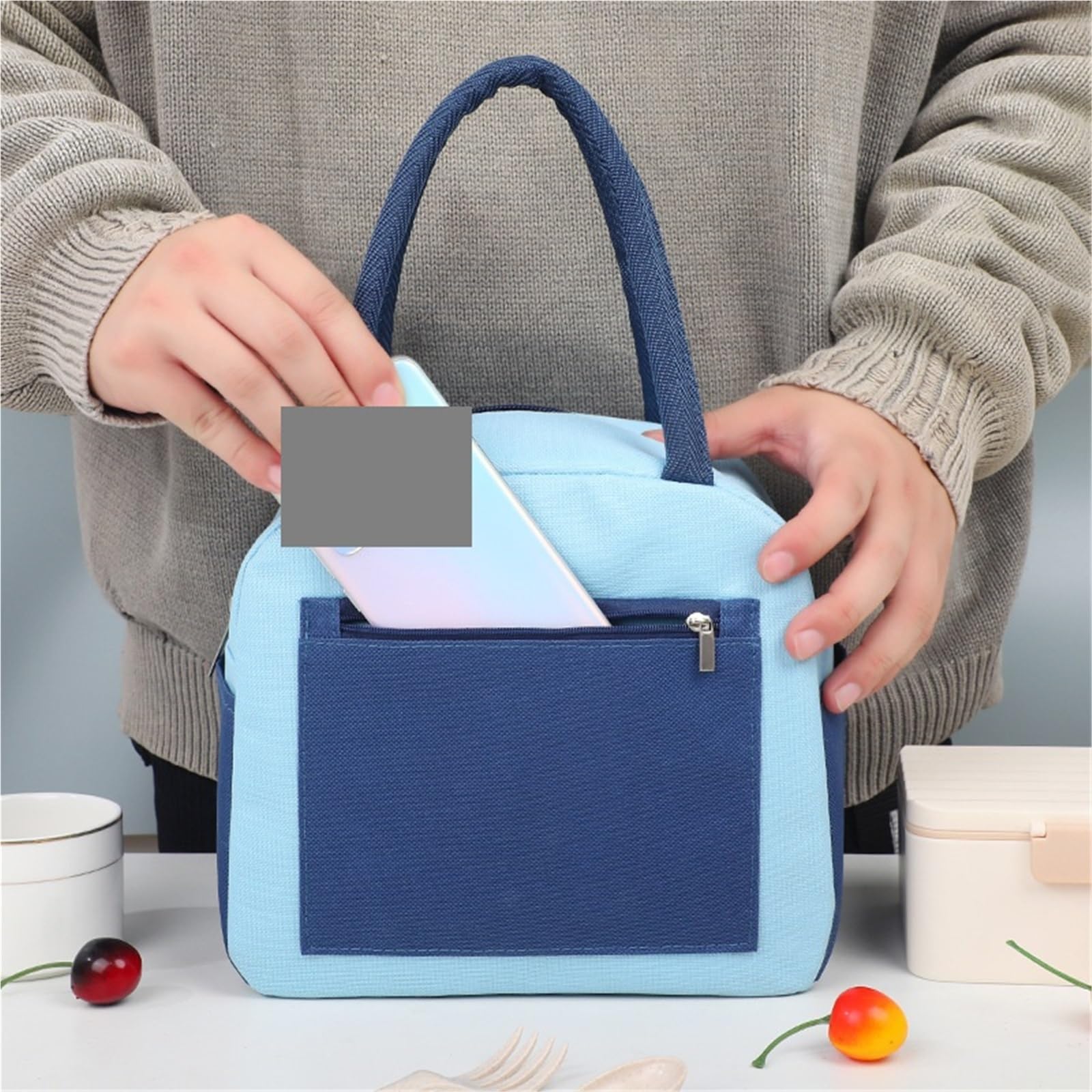 Plecak kempingowy, Torba do przechowywania lunchboxów Colorblock Pocket o dużej pojemności Torby na lunch dla uczniów żywności piknikowej(Yellow)