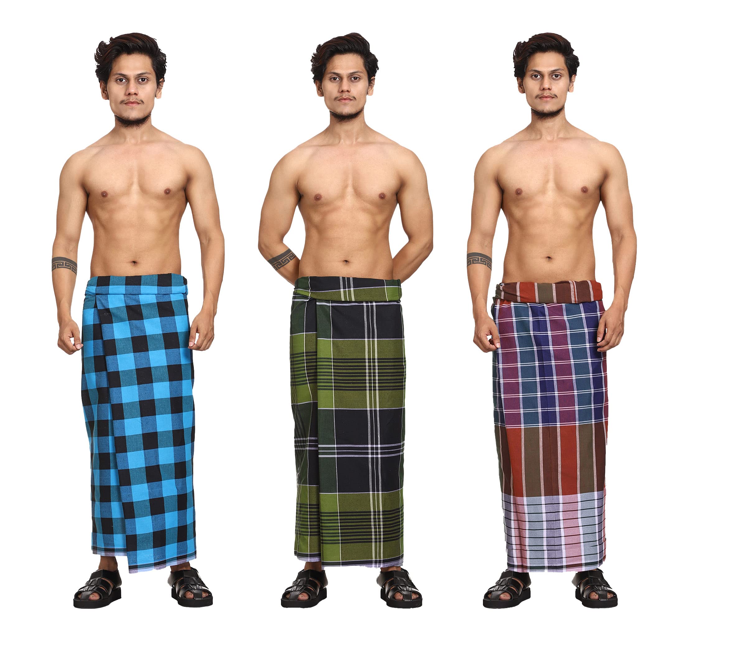 gowri tex Cotton Stitched Lungis Pack Of 3 (Ready To Wear) 2.25Meter-picture-26