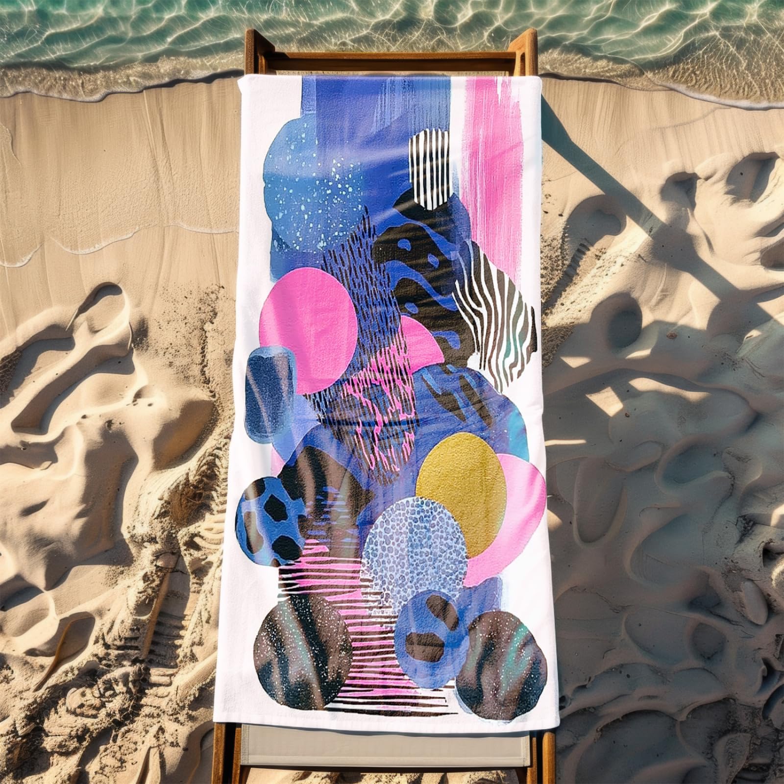 Genérico Toalla Playa 90X180 Azul Rosa Abstracto Grande Toallas de Playa Microfibra Ligera Secado Rápido Sin Arena para Mujer Hombre Viajes Vacaciones Natación Camping