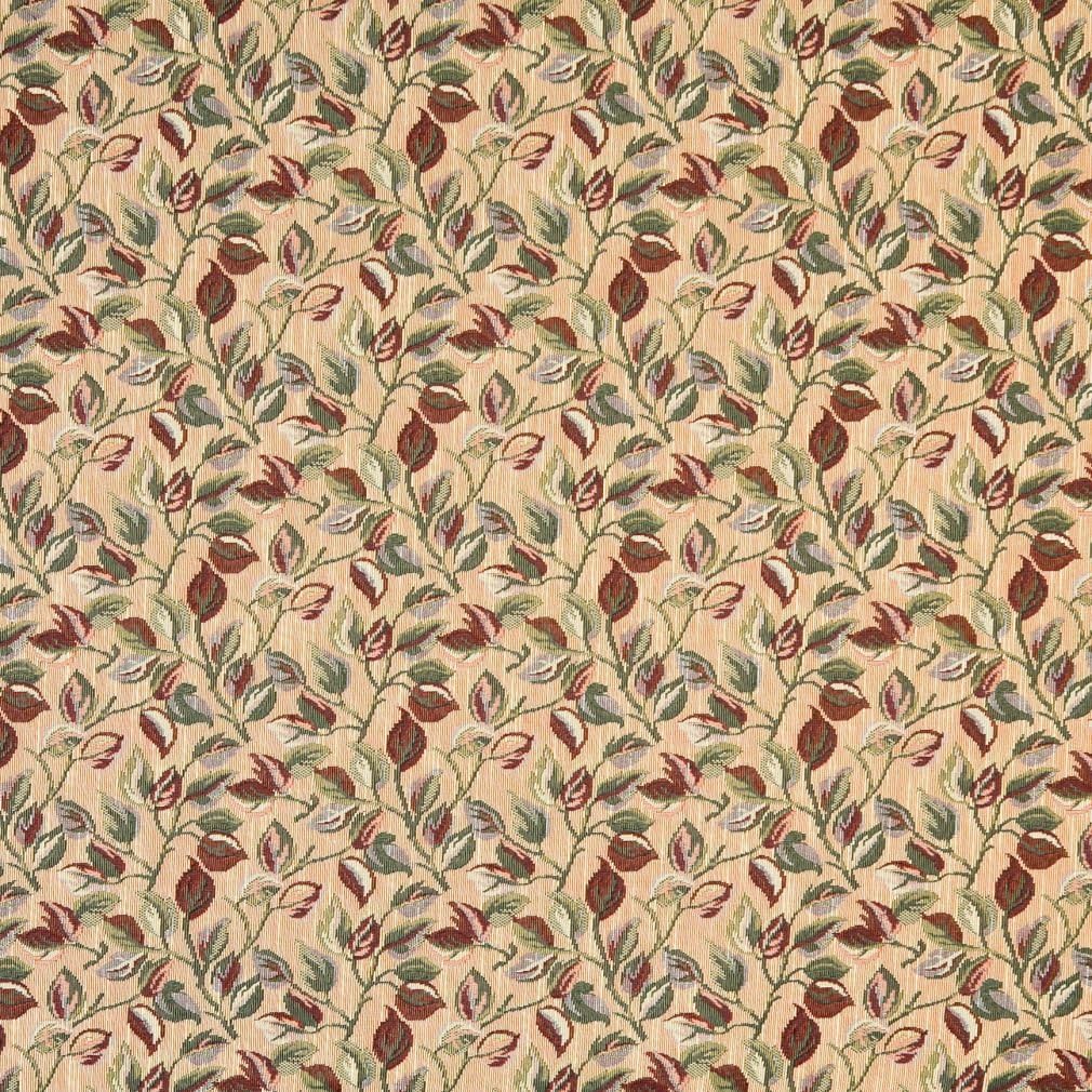 F914 Gold Red and Green Floral Leaves Tapestry Upholstery Fabric by The Yard- CLOSEOUT