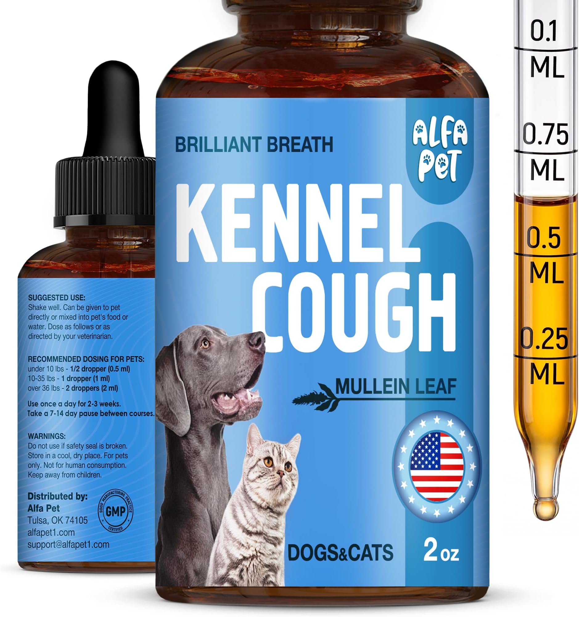Kennel Cough Medicine for Dogs Helps with Dry, Wet, Barking Cough – Cat and Dog Cough Medicine Soothes and Calms Irritated Throat – Herbal Treatment Supports Breathing and Clears Airways – 2-oz Bottle