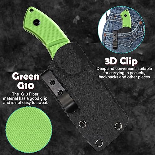 Miniatura 3 de KANSEPT Cuchillos Korvid S Cuchillo de hoja fija con hoja 14C28N de 2.9 pulgadas, mango verde hierba G10, funda Kydex para llevar todos los días