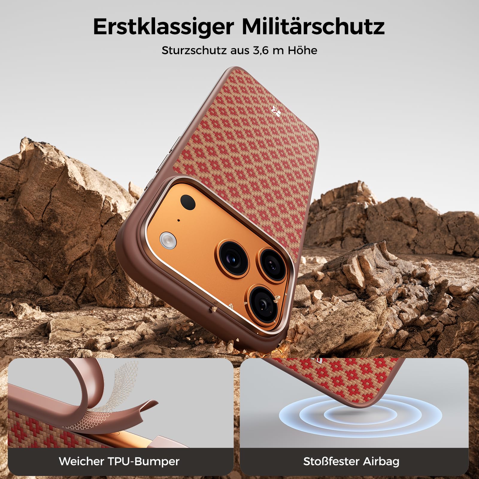 BENKS für iPhone 17 Pro Hülle mit Kamerasteuerung für Magsafe, Militärschutz & Extreme Magnetkraft Handyhülle 17 Pro Case Stoßfest aus Aramidfaser und TPU, Terra Orange