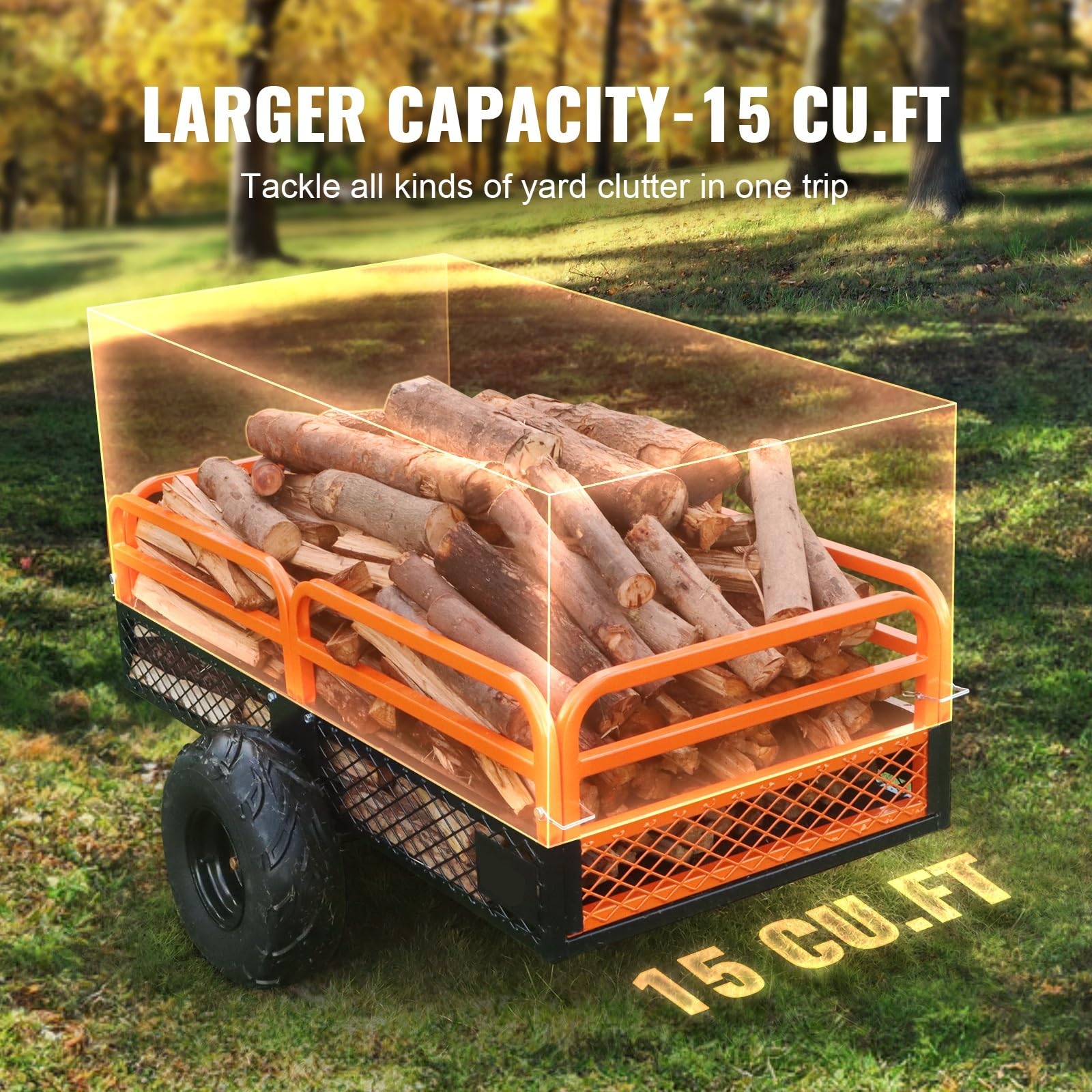 Carro volquete de Acero ATV con Laterales extraíbles y neumáticos Remolque de jardín for cortacésped y Tractores(15CuFt)