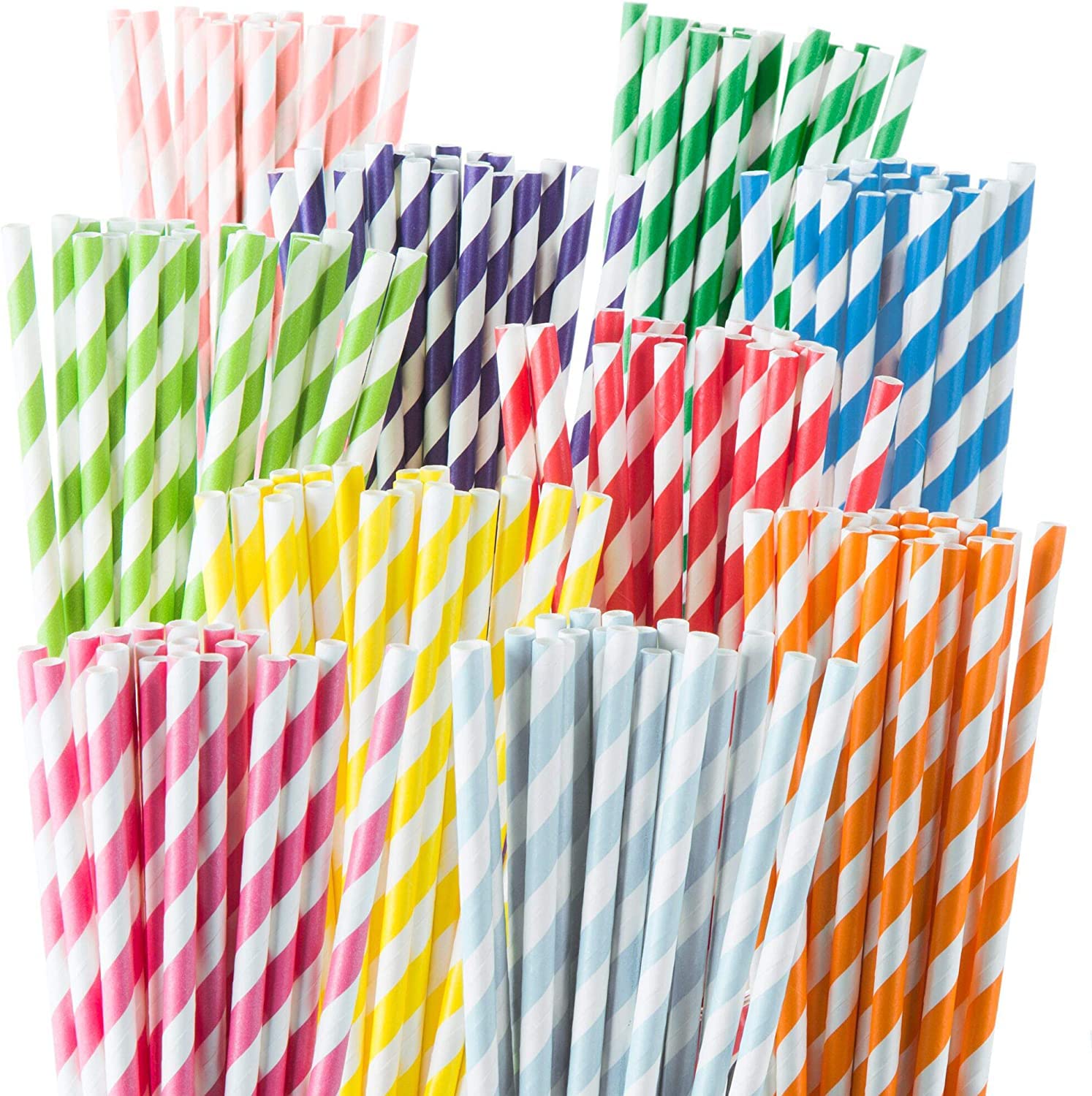 Imaashi Biodegradable Colourful Paper Straws | Durable & Eco-Friendly | Rainbow Drinking Straws & Party Decoration Supplies | Made in India | Striped Assorted Colour | Size 6 MM 8 Inch | Pack of 100 |